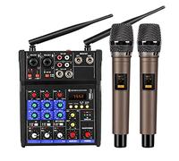 Stereo Sound Mixer Audio Console, 4 Channel Sound Mixer, Professional Digital DJ Mixing Console with Wireless Microphone, Portable Studio Audio Mixing Board for Live Recording