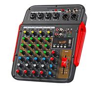 Stereo Sound Mixer Audio Console, DJ Audio Sound Mixer, 4-Channel Professional Sound Board Audio Controller with Bluetooth & USB Audio Interface, Stereo Equalizer, 3-Band EQ, for Studio & Stage