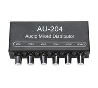 Stereo Sound Signal Mixer 2 in 4 Out, Headphone Amplifier Mixer, Studio and Stage, DC 5 to 15V, Aluminium Alloy, Black