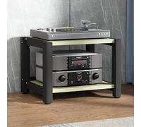 Stereo Stand Audio Rack Gaming Shelf Record Player Stand AV Media Stand Corner Shelf with Wooden Shelves CD DVD Display Cabinet for Projector PS5 DVD Player Game Console Cable Box.(Wood colo