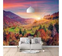Stereo Sunny Autumn Forest Mountain 3D Wallpaper Premium Textured Silk Study Dining Living Room Bedroom Sofa TV Wall Easy Install-400cm×280cm