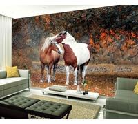 Stereo Woods Animal Horse Art Modern 3D Wallpaper Premium Textured Silk Neutral Tones Material Ideal for Living Room Bedroom-250cm×170cm