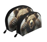Stereoscopic Bears Break Through Walls (4) Printed Makeup Bags 2-Piece Portable Shell Travel Toiletry Bag