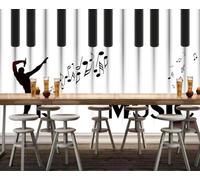 Stereoscopic Black and White Piano Keyboards People Music 3D Wallpaper Easy Install Feature Office Living Room Sofa Bedroom TV Background Wall Decoration-350cm×256cm