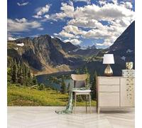 Stereoscopic Blue Sky White Clouds Mountains River 3D Wallpaper Easy Install Feature Office Living Room Sofa Bedroom TV Background Wall Decoration-400cm×280cm