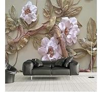 Stereoscopic Branch Leaf Pink Flower Modern 3D Wallpaper Premium Textured Silk Neutral Tones Material Ideal for Living Room Bedroom-150cm×105cm