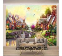 Stereoscopic Forest House Bird Sunrise River 3D Wallpaper Textured Silk Easy Install Living Room Sofa Bedroom Dining Room Home Decoration Wall-400cm×280cm