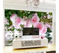 Stereoscopic Green Leaf Pink Flower Reflection 3D Wallpaper Textured Silk Easy Install Living Room Sofa Bedroom Dining Room Home Decoration Wall-150cm×105cm