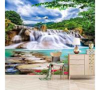 Stereoscopic Green Woods Waterfall Birds 3D Wallpaper Easy Install Feature Office Living Room Sofa Bedroom TV Background Wall Decoration-350cm×256cm