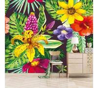 Stereoscopic Plant Green Leaf Multicolour Flower Modern 3D Wallpaper Premium Textured Silk Neutral Tones Material Ideal for Living Room Bedroom-400cm×280cm