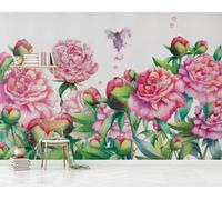 Stereoscopic Plant Green Leaf Pink Flower 3D Wallpaper Premium Textured Silk Study Dining Living Room Bedroom Sofa TV Wall Easy Install-350cm×256cm