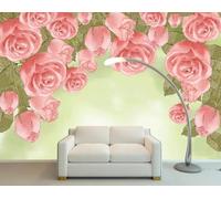 Stereoscopic Plant Green Leaf Pink Flower 3D Wallpaper Textured Silk Easy Install Living Room Sofa Bedroom Dining Room Home Decoration Wall-150cm×105cm