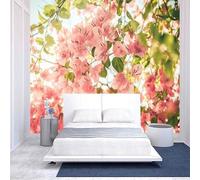 Stereoscopic Plant Green Leaf Pink Flower Modern 3D Wallpaper Premium Textured Silk Neutral Tones Material Ideal for Living Room Bedroom-150cm×105cm