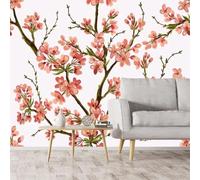 Stereoscopic Simple Branch Pink Flower Modern 3D Wallpaper Premium Textured Silk Neutral Tones Material Ideal for Living Room Bedroom-400cm×280cm