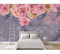 Stereoscopic Simple Pink Flower Butterfly 3D Wallpaper Premium Textured Silk Study Dining Living Room Bedroom Sofa TV Wall Easy Install-430cm×300cm