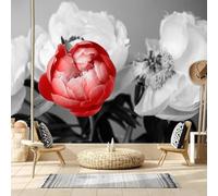 Stereoscopic Simple Red White Flowers Modern 3D Wallpaper Premium Textured Silk Neutral Tones Material Ideal for Living Room Bedroom-400cm×280cm