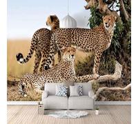 Stereoscopic Tree Grassland Animal Cheetah 3D Wallpaper Easy Install Feature Office Living Room Sofa Bedroom TV Background Wall Decoration-350cm×256cm