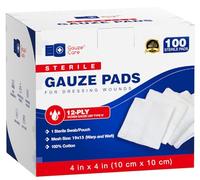 Sterile 100pc Large Gauze Pads 4x4 for Wounds - 12ply USP IV Breathable Mesh Gauze Sponges - First Aid Medical
