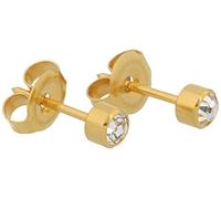 Sterile Gold-Plated Stud Earrings Made from Surgical Steel, Frame with Transparent Stone