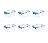 Sterilite 7.5 Qt Gasket Box, Stackable Storage Bin with Latching Lid and Tight Seal, Plastic Container to Organize Basement, Clear Base, Lid, 6-Pack
