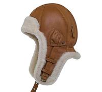 Sterkowski Bomber | Natural Shearling Leather Trapper Cap | Russian Hat Fur Real Soviet Hat Ushanka USSR Communist Military Warm Aviator Pilot Cossack Flying UK 7 1/8-7 1/4 Brick Brown/White