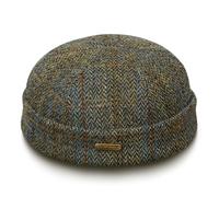 Sterkowski Docker | Genuine Scottish Tweed Beanie for Men and Women | Watch Cap Work Outdoor Short Trawler Handmade Warm Longshoremen Sailor Mariner Brimless Fisherman Skully Winter Brown/Blue 61 cm