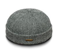 Sterkowski Docker | Genuine Scottish Tweed Beanie for Men and Women | Watch Cap Work Outdoor Short Trawler Handmade Warm Longshoremen Sailor Mariner Brimless Fisherman Skully Winter Black/Gray 60 cm