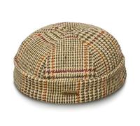 Sterkowski Docker | Genuine Scottish Tweed Beanie for Men and Women | Watch Cap Work Outdoor Short Trawler Handmade Warm Longshoremen Sailor Mariner Brimless Fisherman Skully Winter Beige Check 57 cm