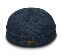 Sterkowski Docker | Genuine Scottish Tweed Beanie for Men and Women | Watch Cap Work Outdoor Short Trawler Handmade Warm Longshoremen Sailor Mariner Brimless Fisherman Skully Winter Blue/Black 62 cm