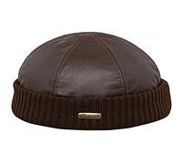 Sterkowski Navy Watch Mens Beanie Hat | 100% Natural Leather Beanies Hats Warm Skull Cap Sailor Men Winter Docker Brimless 62 cm Brown