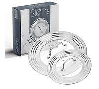 Sterline Universal Lids Set with Tempered Glass Top - Fits 5-12 Inch Pots, Pan, and Skillets - Set of 2, Large and Small, Stainless Steel Replacement Pot Lid for Kitchen Organizing, Space Saving