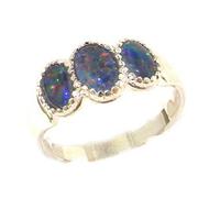 Sterling 925 Silver Ladies Opal Trilogy Ring Size Z October Birthday Gift for Mum