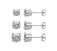 Sterling 925 Silver Stud Earrings with Swarovski® Crystals - Three Pack: Two