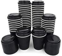 Sterling bargains 8 Oz Takeaway Coffee Cups with Lids | Disposable Insulated Triple Wall Ripple Kraft Paper Coffee Cups for Takeaway Coffee, Tea or hot Liquids (50)