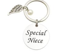 Sterling Effectz Special Niece Keyring Gift - Silver Angel Wing Charm with Engraved Pendant & Pearl - Thoughtful Birthday or Christmas Present for Niece - Gift Boxed