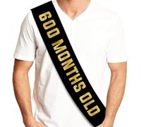 Sterling James Co. 600 Months Old Black & Gold Glitter Sash - Funny 50th Birthday Sash for Him or Her - Party Accessories, Outfit Props and Celebration Gifts