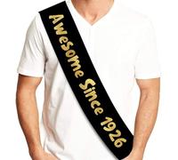 Sterling James Co. Awesome Since 1926 Black and Gold Sash - Funny 100th Birthday Sash for Him or Her - Party Decorations, Supplies and Gifts