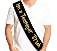 Sterling James Co. I'm a Teenager Bruh Black & Gold Glitter Sash - Funny 13th Birthday Sash for Him or Her - Party Accessories, Outfit Props and Celebration Gifts