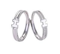 Sterling metal Open Finger Ring 925 Sterling metal Ring Japanese Simple Couple Pair Ring Clear Personality h Letter Simple Ring Gifts for Lover Ring, Adjustable Opening (Ring Adjustable openin