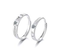 Sterling metal Open Finger Ring S925 Sterling metal Letter Love Couple Ring Hollow Fashion Male and Female Open Ring Micro-Inlaid Zircon Jewelry, Gifts for Lover Ring, Adjustable Opening (Ring