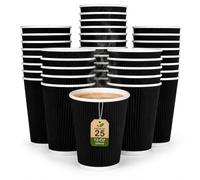 STERLING PRODUCTS 12 oz Ripple Wall Disposable Paper Coffee Cups, Insulated Black Hot Drink Cups for Tea, Coffee & Hot Chocolate, 355 ml, Pack of 25