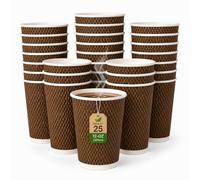 STERLING PRODUCTS 12 oz Ripple Wall Disposable Paper Coffee Cups, Insulated Brown Pattern Hot Drink Cups for Tea, Coffee & Hot Chocolate, 355 ml, Pack of 25