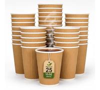 STERLING PRODUCTS 12 oz Ripple Wall Disposable Paper Coffee Cups, Insulated Kraft Hot Drink Cups for Tea, Coffee & Hot Chocolate, 355 ml, Pack of 25