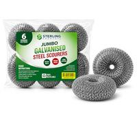 STERLING PRODUCTS Galvanised Steel Scourers 6 Pack - Heavy Duty Wire Scouring Pads for Pots, Pans, Grills, Ovens & Tough Kitchen Cleaning