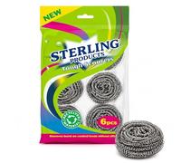 STERLING PRODUCTS Stainless Steel Scourers 6 Pack - Rust Resistant Metal Scouring Pads for Pots, Pans, Ovens & Tough Kitchen Cleaning