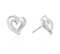 Sterling Silver 0.10ct Diamond Heart Stud Earrings