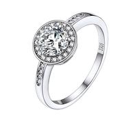 Sterling Silver 1 Carat Round Cut Gemstone Cubic Zirconia Rings for Women, White Diamond Rings, Statement and Promise Ring for Birthday/Anniversary/Valentines Day,Size 5