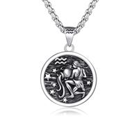 Sterling Silver 12 Constellation Coin Pendant s Horoscope Astrology Embossed Jewelry Birthday Gift for Women Men