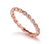 Sterling Silver 14K Rose Gold Plated Stackable Band CZ Pave Set Eternity Ring 2MM (Size 4 to 12) pink