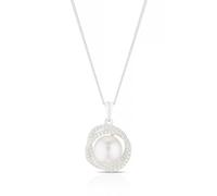 Sterling Silver 18" Cubic Zirconia & Cultured Freshwater Pearl Large Knot Pendant